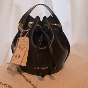 Ana Paola Bucket Bag Black Leather NWT